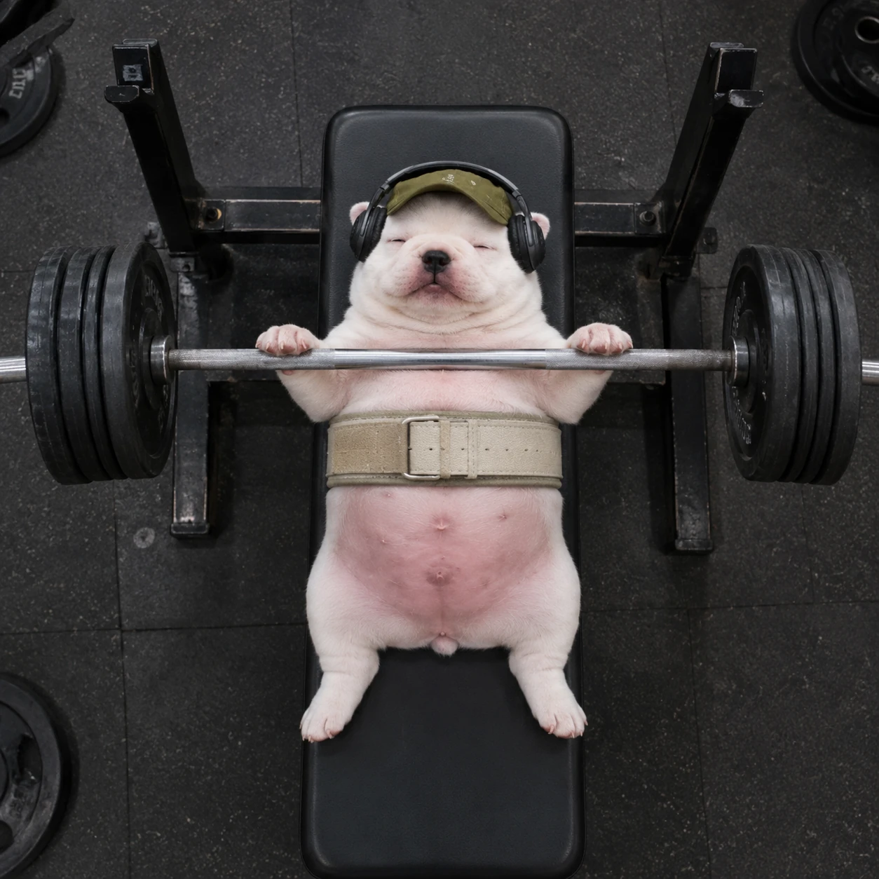 Gym Dog lying on the bench